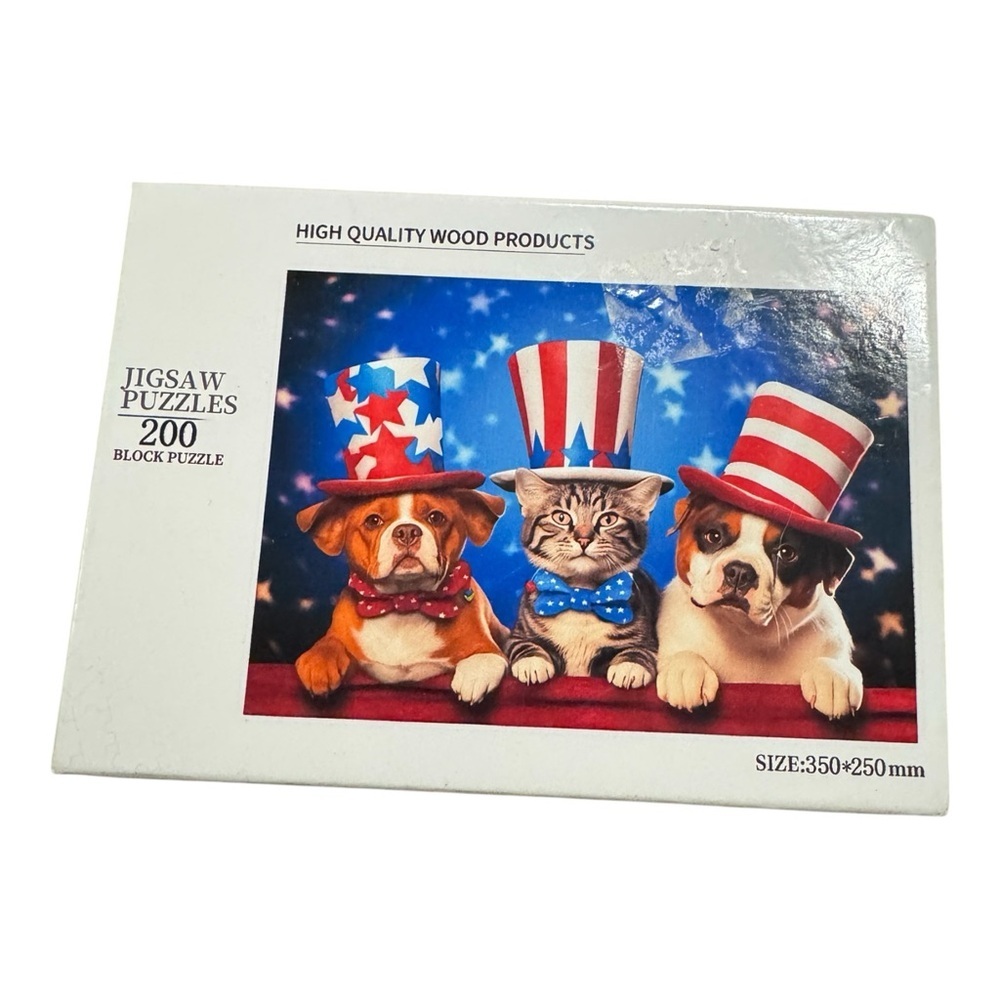 200-Piece Wooden Jigsaw Puzzle Patriotic Pets Dogs & Cat USA Theme